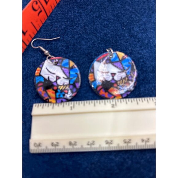 Vintage Hand-Painted Shell Necklace & Earrings happy cat Romero Britton - Picture 8 of 8